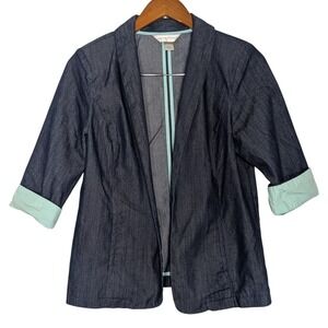 Christopher & Banks Denim Blazer 3/4 Sleeve Rolled up Career‎ Casual Small
